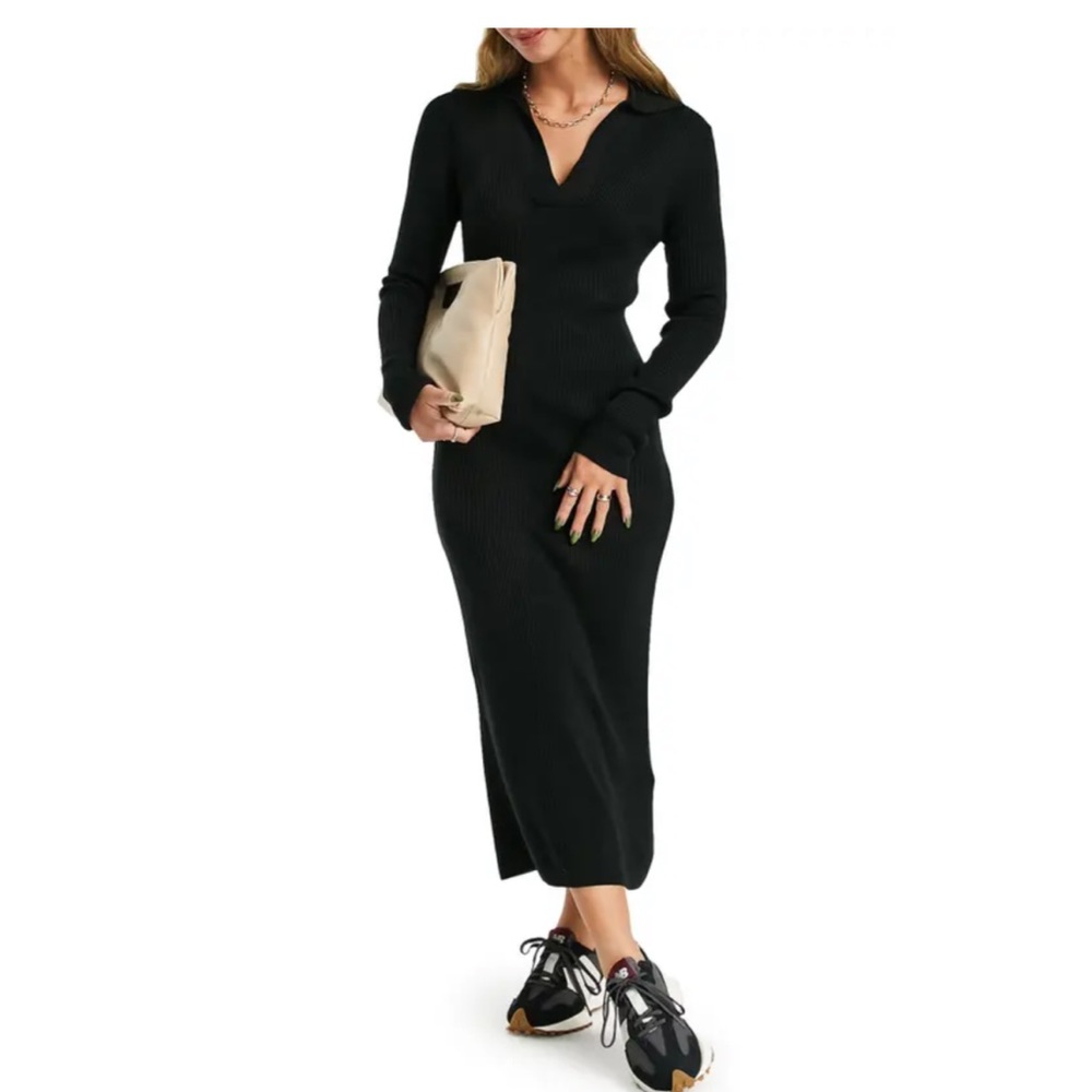 NWT Topshop black Collar long sleeve sweater dress